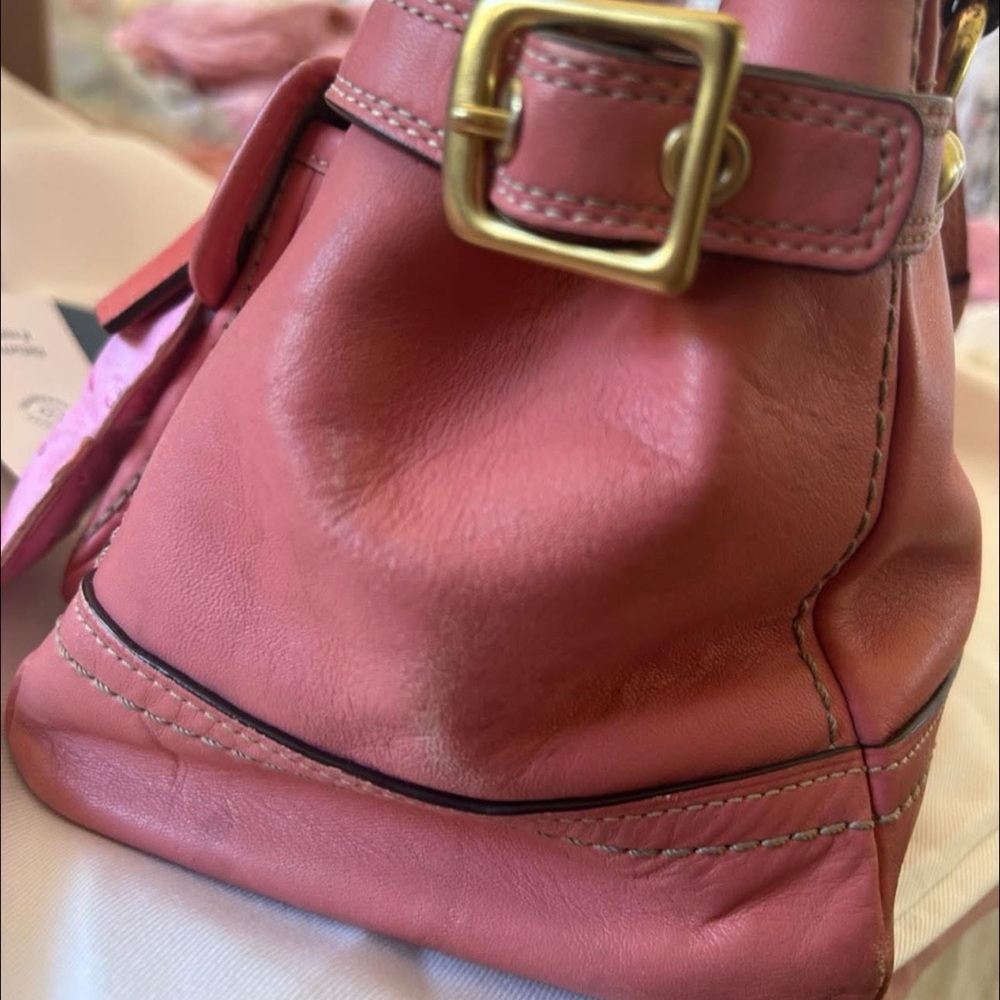 Vintage Rare Coach Coral Legacy Double Turnlock Leather Handbag - Picture 13 of 15